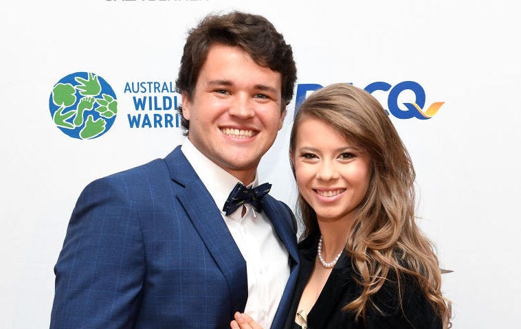 Bindi Irwin poses for a photo with fiance Chandler Powell at the annual Steve Irwin Gala Dinner at Brisbane Convention & Exhibition Centre on November 09, 2019 in Brisbane, Australia.