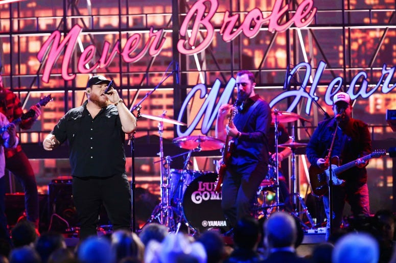  Luke Combs performs onstage during the 53rd annual CMA Awards