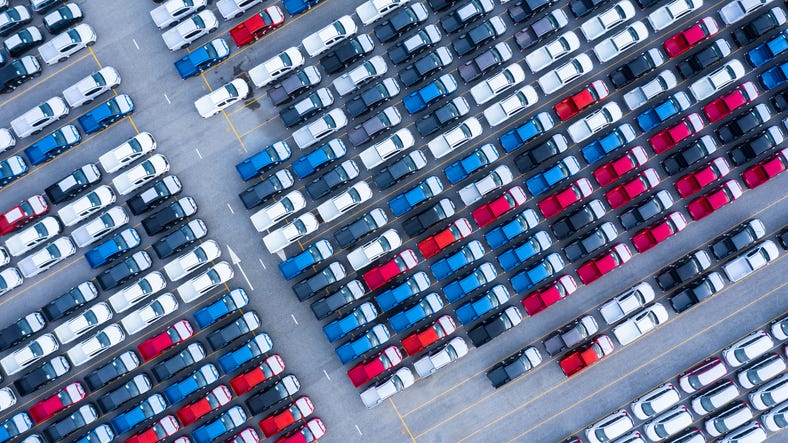 New cars for sale on a lot