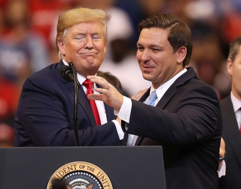 U.S. President Donald Trump introduces Florida Governor Ron DeSantis during a homecoming campaign rally at the BB&T Center on November 26, 2019 in Sunrise, Florida.