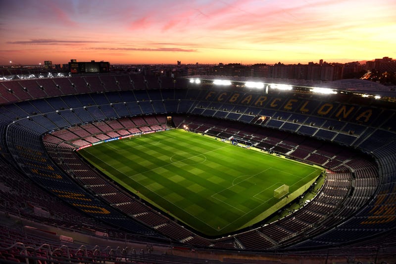 General view inside the stadium as the sun sets ahead of the UEFA Champions League group F match between FC Barcelona and Borussia Dortmund at Camp Nou on November 27, 2019 in Barcelona, Spain.