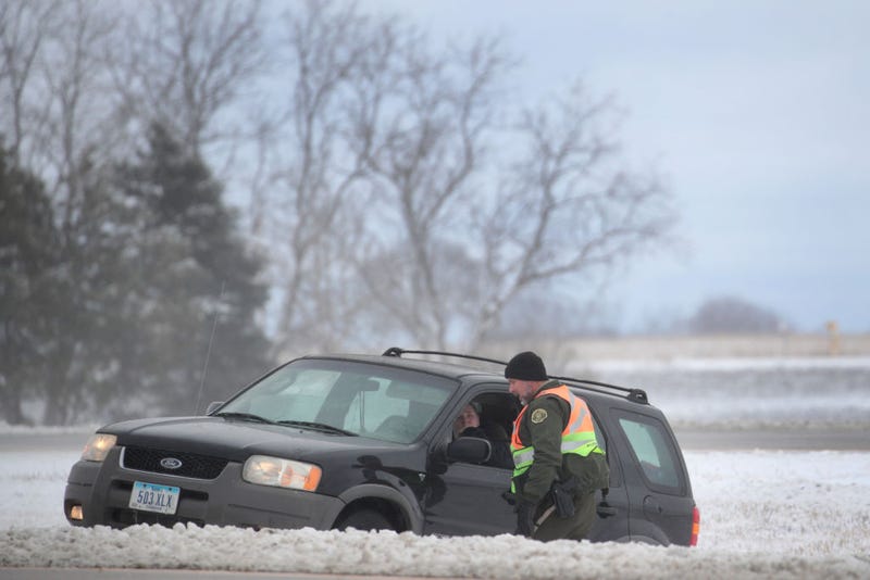 Snow, car, ditch