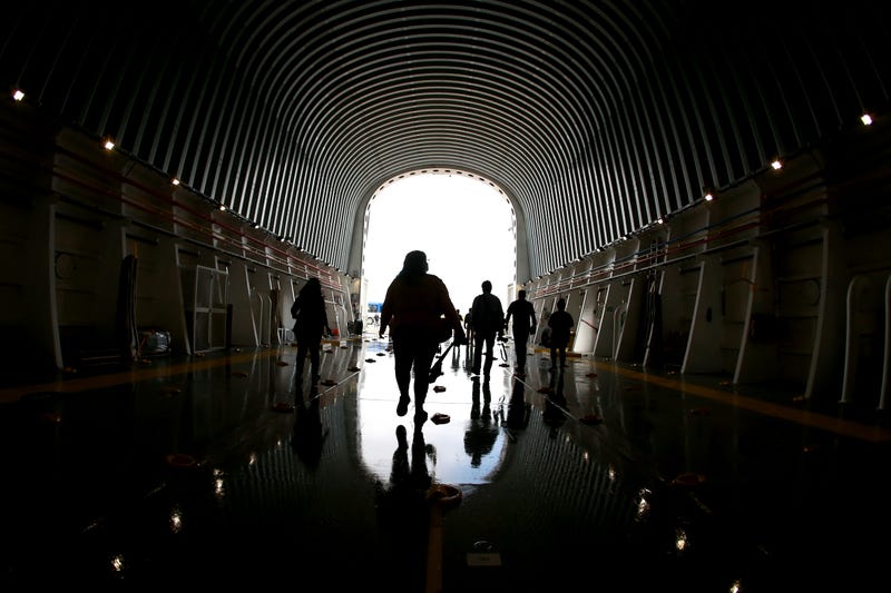 A view of the Pegasus barge that will be used to trasport the Space Launch System (SLS) complete core stage for Artemis 1 mission is seen during Artemis Day at the NASA Michoud Assembly Facility on December 09, 2019 in New Orleans, Louisiana.