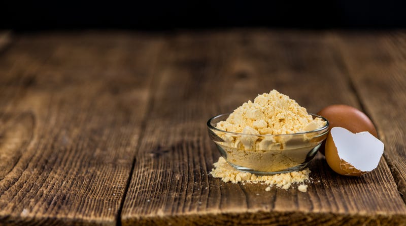 Portion of Powdered Eggs as detailed close-up shot; selective focus