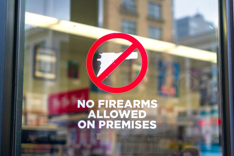 A sign that bans firearms inside a location.