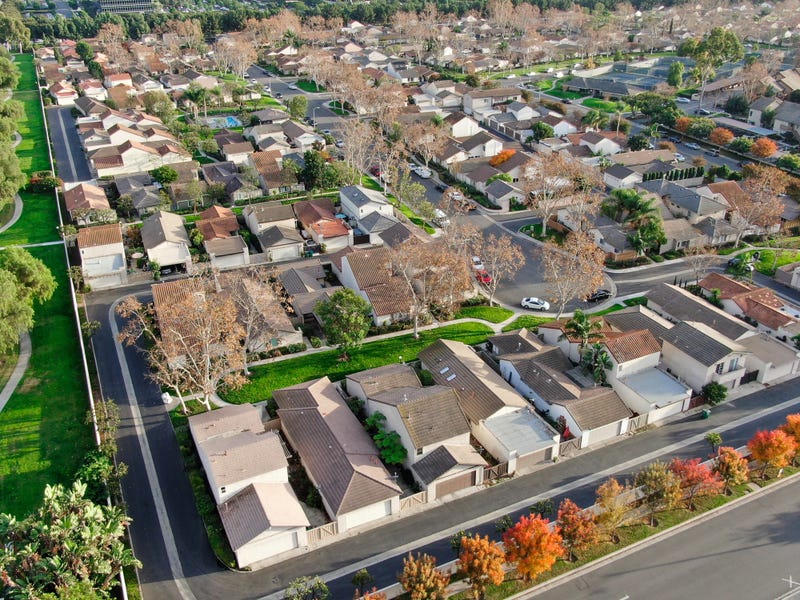 FILE - Aerial view of Irvine, Calif. neighborhood.