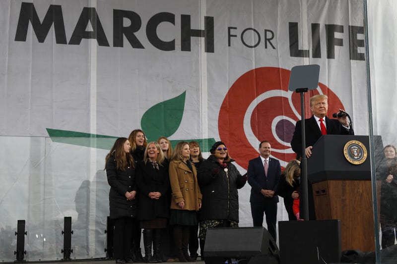Donald Trump speaks during a March for Life rally on the National Mall in Washington, D.C., U.S., on Friday, Jan. 24, 2020. Trump, making the first in-person address by a U.S. president at a major anti-abortion rally in Washington, called himself a strong defender of the unborn and blasted Democrats for their "radical and extreme" positions.