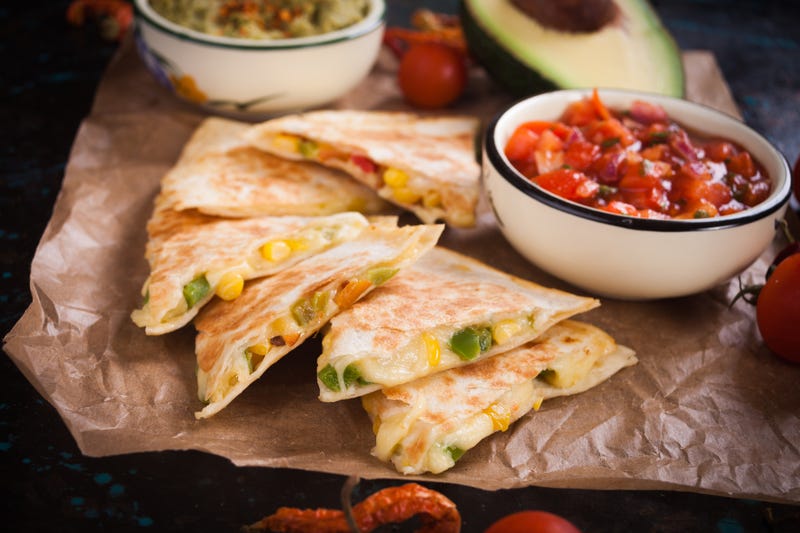 Mexican quesadilla, tortilla filled with cheese, meat and vegetable
