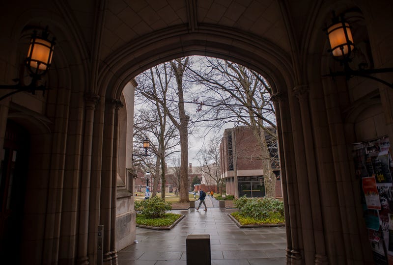 A man walks on campus at Princeton University in Princeton, New Jersey.