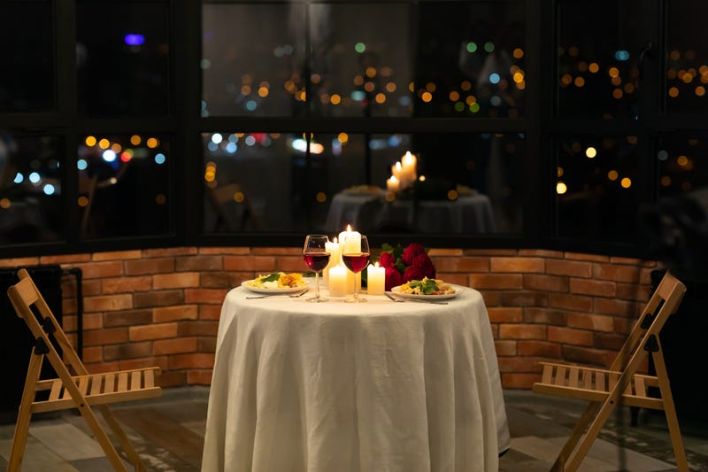A table set up for a romantic date. 