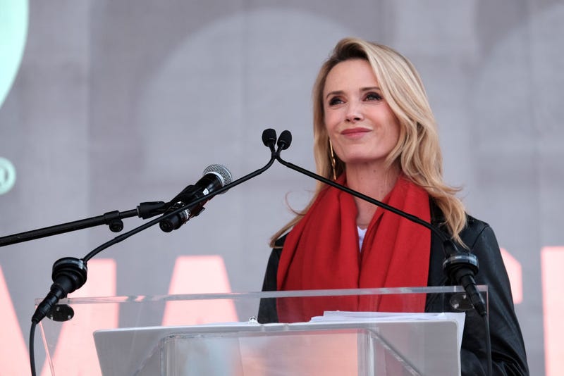 First Partner of California Jennifer Siebel Newsom speaks at the 4th Annual Women's March LA: Women Rising at Pershing Square on January 18, 2020 in Los Angeles, California.