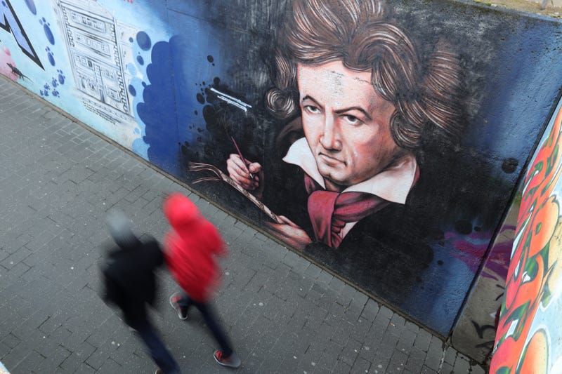 A mural graffiti shows German pianist and composer Ludwig van Beethoven on the exit of a pedestrian tunnel on January 21, 2020 in Bonn, Germany.