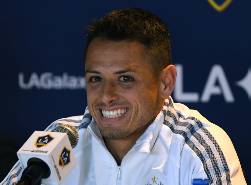 Javier "Chicharito" Hernandez poses reacts as he answers questions during a press conference at Dignity Health Sports Park on January 23, 2020 in Carson, California.