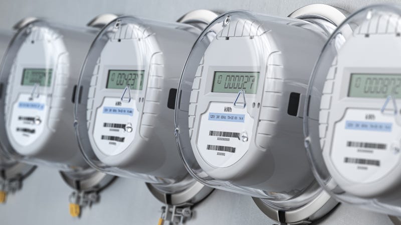 A row of digital electricity meters
