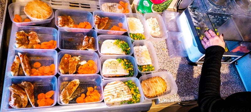 Multiple hot meals made for an elderly person to stock up his or her freezer.