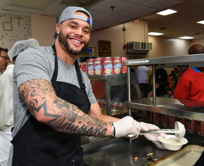 Dak Prescott attends the Dallas Cowboys' Dak Prescott & Campbell's Chunky Soup Donate 100,000 Bowls of Soup to Miami Homeless Shelter on January 29, 2020 in Miami, Florida.