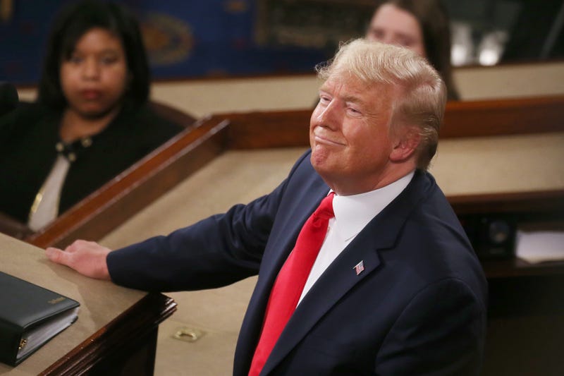 WASHINGTON, DC - FEBRUARY 04: President Donald Trump delivers the State of the Union address House Speaker Rep. Nancy Pelosi (D-CA) and Vice President Mike Pence look on in the chamber of the U.S. House of Representatives on February 04, 2020 in Washington, DC. President Trump delivers his third State of the Union to the nation the night before the U.S. Senate is set to vote in his impeachment trial. (Photo by Mario Tama/Getty Images)