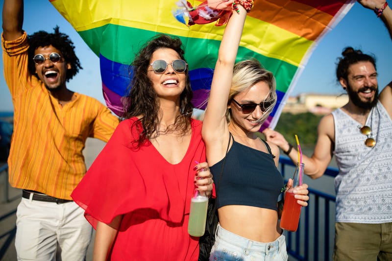 Group of friends attend a gay pride event