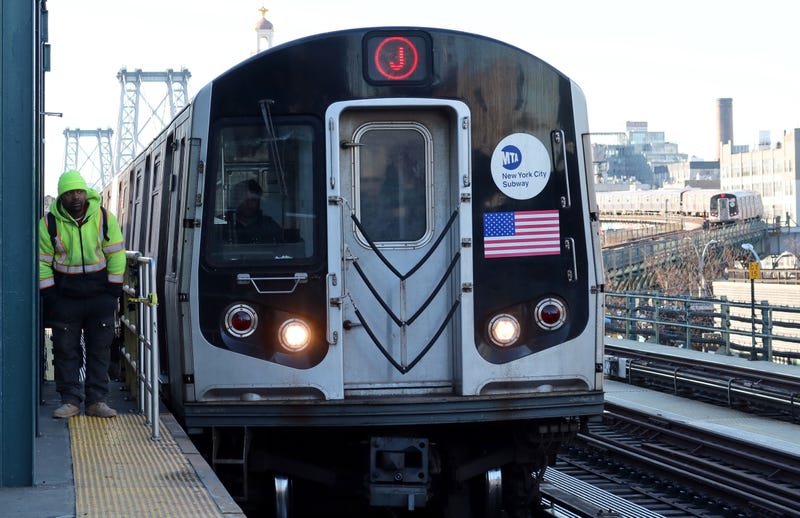 A "J" train pulls into the Marcy Avenue subway station in Brooklyn.