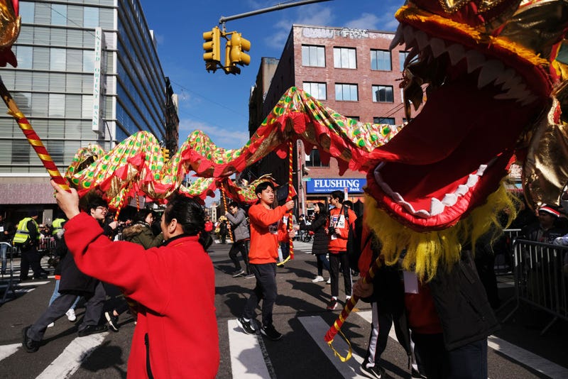 People participate in the annual Lunar New Year Parade in Manhattan's Chinatown on February 09, 2020 in New York City.