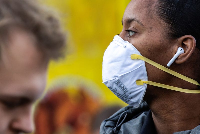 A woman wearing a protective mask is seen in Union Square on March 9, 2020 in New York City.
