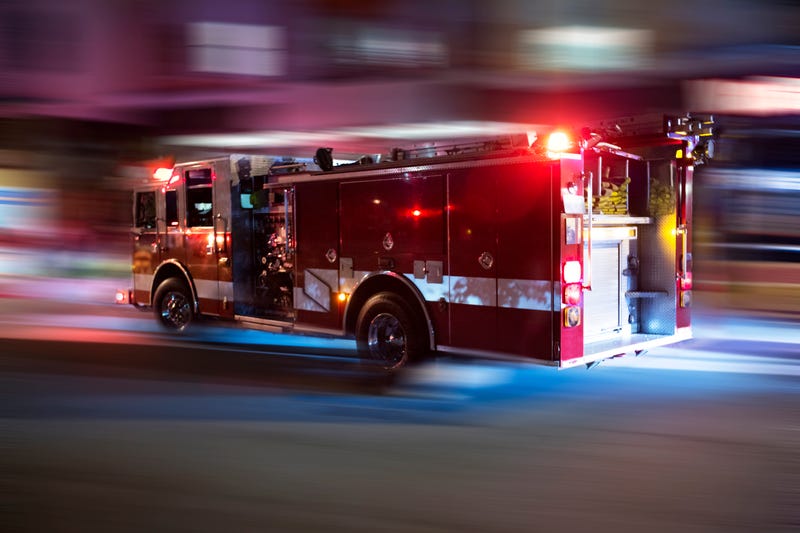 Fire engine responds to the scene of an emergency.