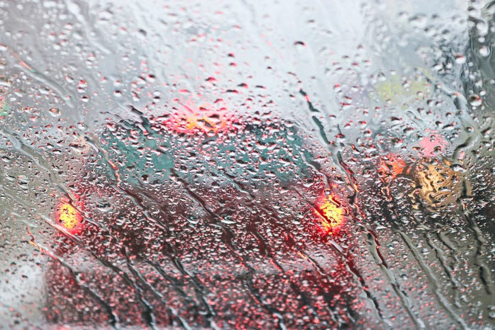 rain and poor visibility while driving