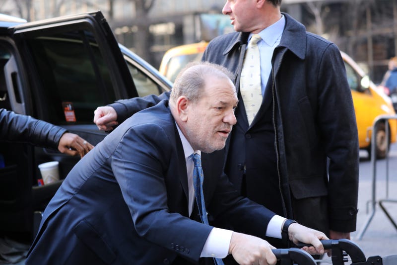 Harvey Weinstein enters a Manhattan court house as a jury continues with deliberations in his trial on February 24, 2020 in New York City