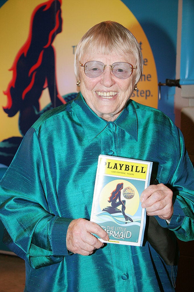 Actress Pat Carroll, the voice of Ursula in the 1989 film, arrives at the opening night of "The Little Mermaid" on Broadway at the Lunt-Fontanne Theater on January 10, 2008, in New York City.