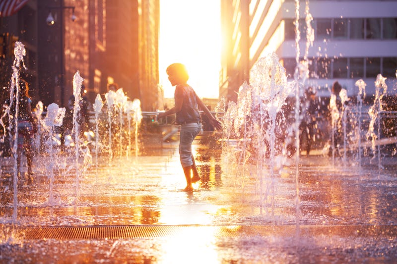 The fountains at Dilworth Park, outside of Philadelphia City Hall, a popular place in the summer.