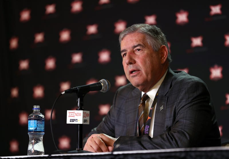 Big 12 Commissioner Bob Bowlsby speaks to the media to announce the cancellation of the tournament prior to the Big 12 quarterfinal game at the Sprint Center on March 12, 2020 in Kansas City, Missouri.