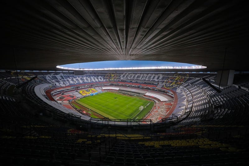 General view of an empty Azteca Stadium during the 10th round match between America and Cruz Azul as part of the Torneo Clausura 2020 Liga MX at Azteca Stadium on March 15, 2020 in Mexico City, Mexico. The match is played behind closed doors to prevent the spread of the novel Coronavirus (COVID-19). 