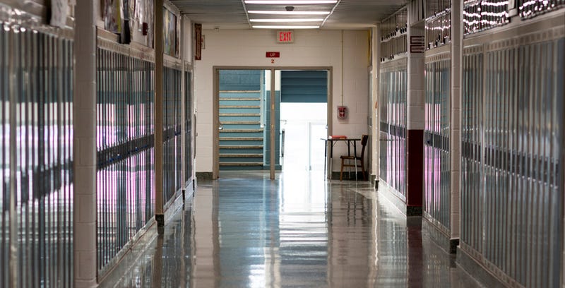 Closed school hallway. 