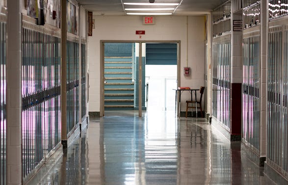 Empty elementary school hallway