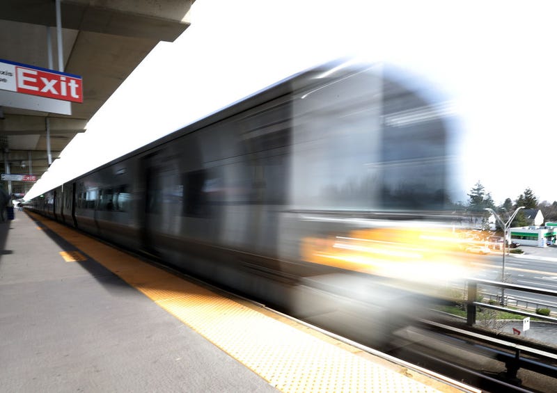 A train leaves the Merrick station along the Long Island Railroad on March 18, 2020 in Merrick, New York.