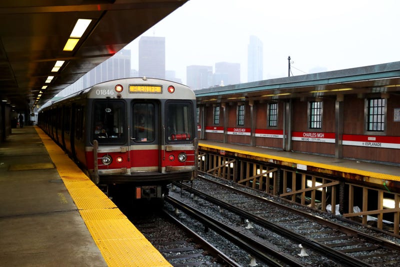 A view of a red line train pulling into Charles/MGH MBTA station on March 29, 2020 in Boston, Massachusetts.