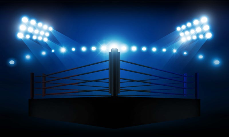Boxing ring arena and spotlight floodlights vector design