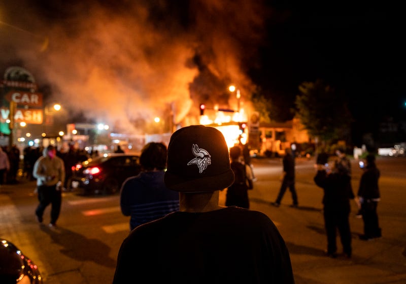 A fire burns at a gas station on Lake Street on May 29, 2020 in Minneapolis, Minnesota. 