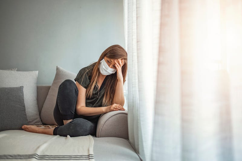 Girl isolating with mask on stock photo.