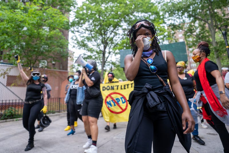 Demonstrators gather to protest the death of George Floyd at the hub the retail and restaurant heart of the South Bronx on June 4, 2020 in the Bronx borough of New York City.