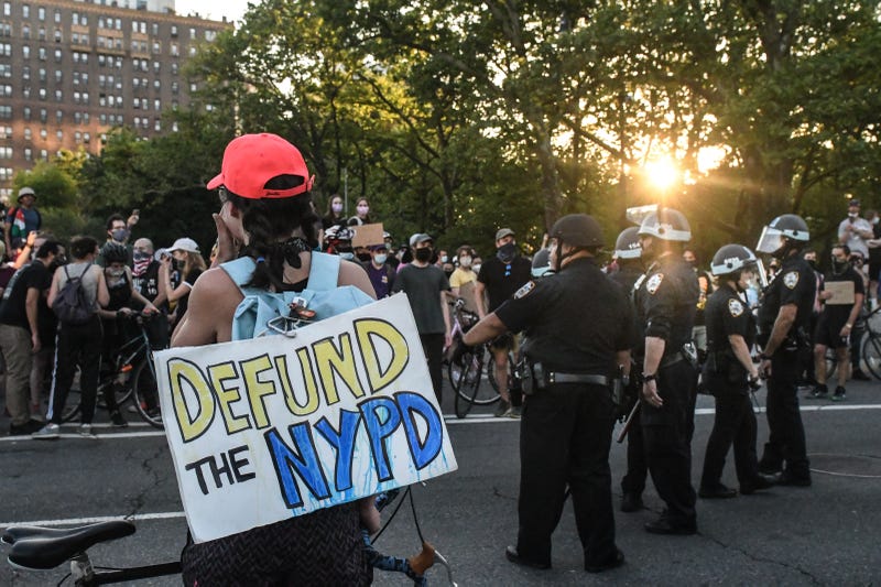 Protesters confront police officers on June 6, 2020, in the Brooklyn