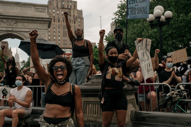 Demonstrators rally in Washington Square Park in Manhattan on June 6, 2020