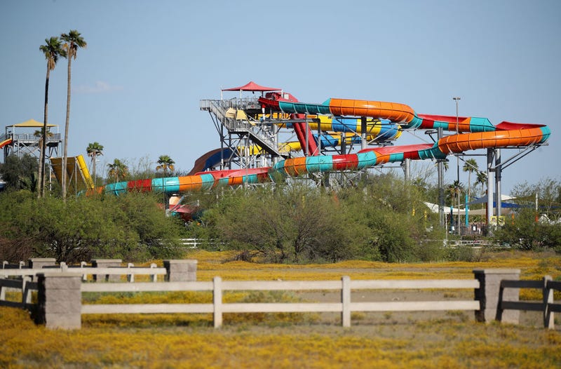 Six Flags Hurricane Harbor is shown on April 14, 2020 in Glendale, Arizona. Water and amusements parks remain closed to help combat the spread of the coronavirus (COVID-19) virus.