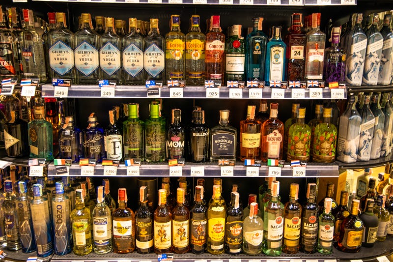 Liquor store shelves