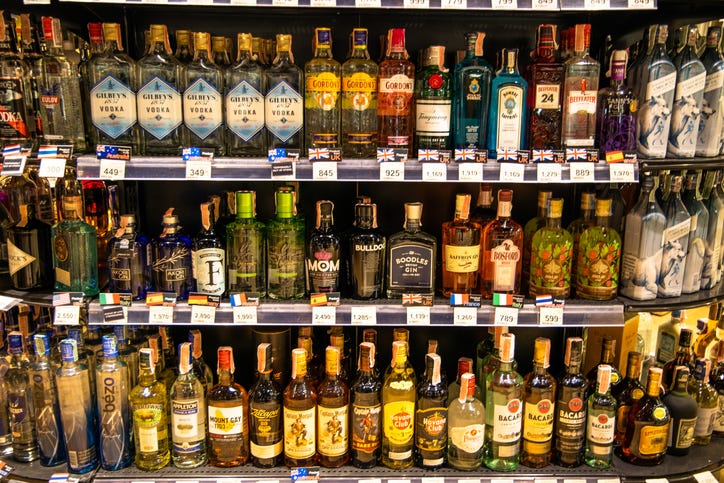 liquor on a store shelf