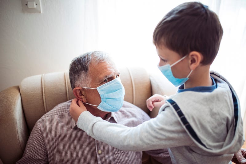 Family wearing masks amid COVID-19 pandemic