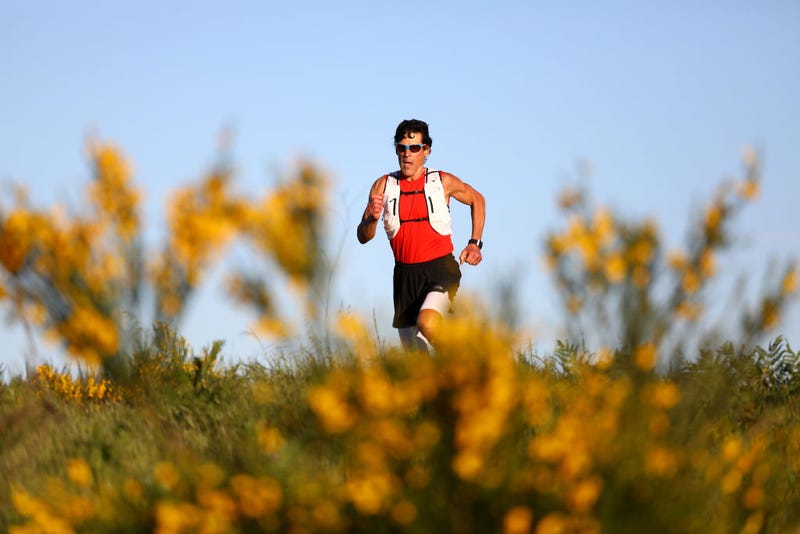 Ultramarathon runner Dean Karnazes does a training run on Bald Hill on April 24, 2020 in Ross, California.