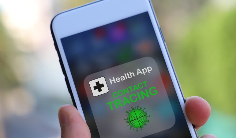 Phone with contact tracing app 