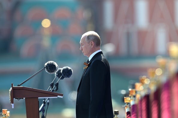 President of Russia and Commander-in-Chief of the Armed Forces Vladimir Putin makes a speech in Red Square during a Victory Day military parade marking the 75th anniversary of the victory in World War II, on June 24, 2020 in Moscow, Russia. 