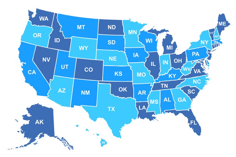 United States of America map. USA map with states and state names isolated